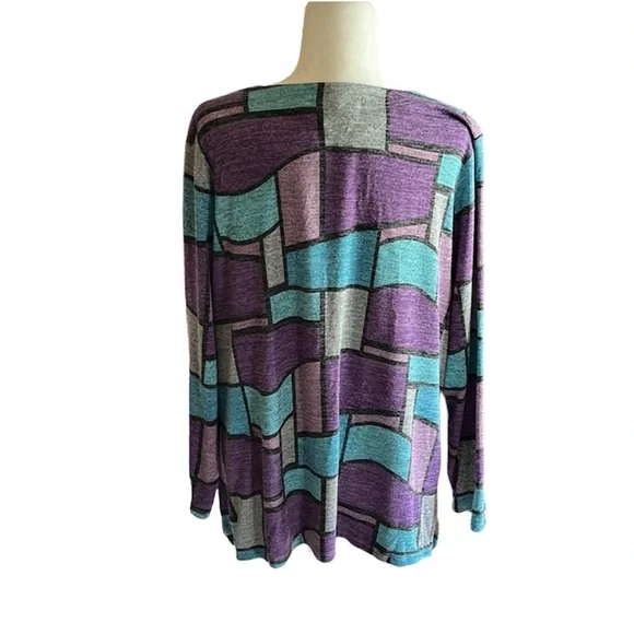 N Touch Purple Patchwork Pattern Tunic Knit Top Size XL - Picture 2 of 10